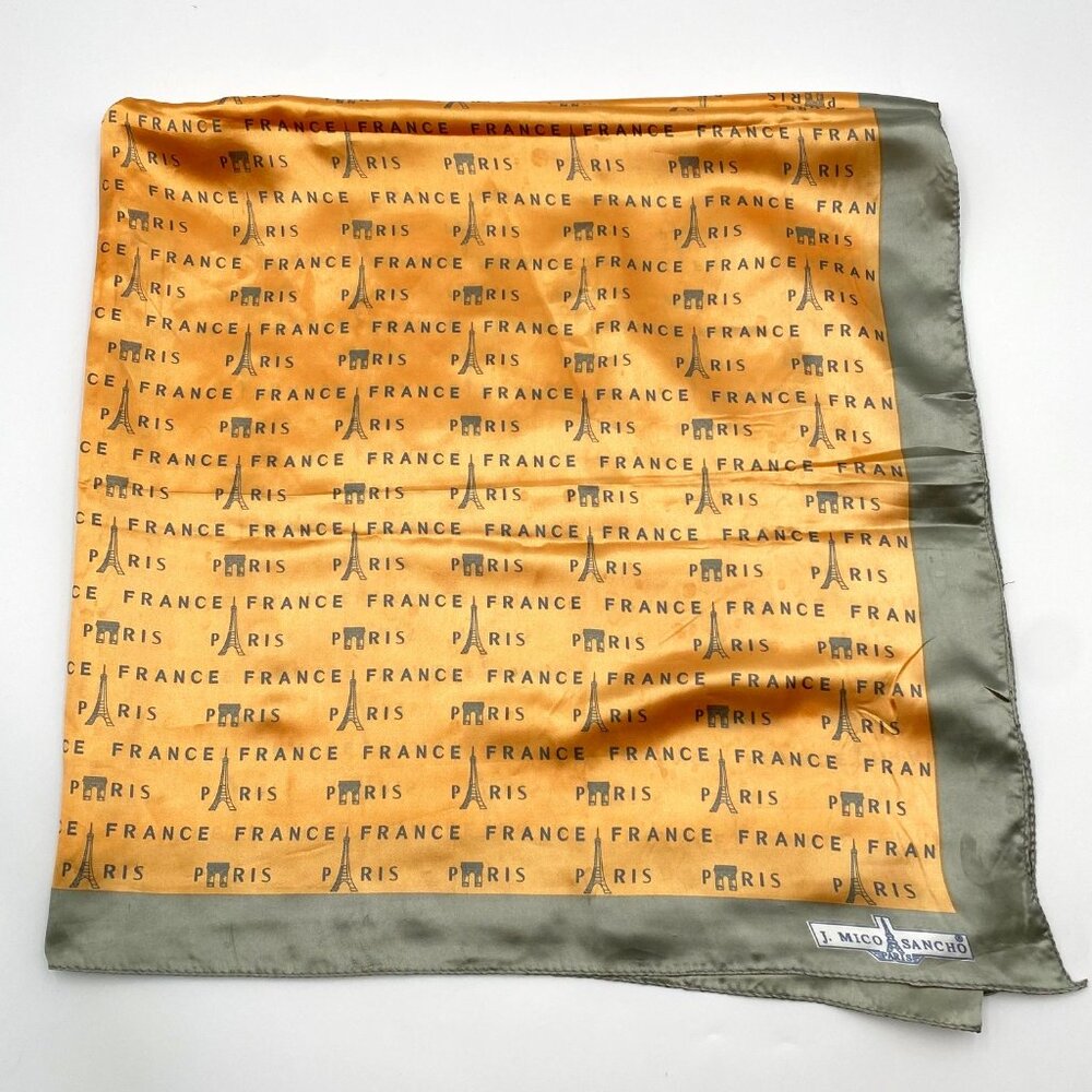 J. Mico Sancho Paris Scarf Peach Gray Eiffel Tower Polyester 38" x 34" Souvenir